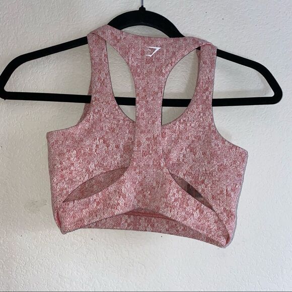 Gymshark Fleur Khaki Sports Bra Marled Light Pink - Picture 2 of 6